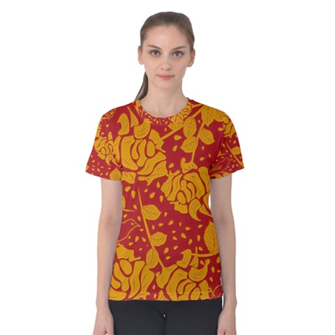 Floral Wallpaper Hot Red Women s Cotton Tees by ImpressiveMoments