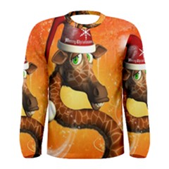 Funny Cute Christmas Giraffe With Christmas Hat Men s Long Sleeve T-shirts by FantasyWorld7