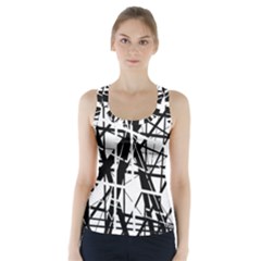 Black And White Abstract Design Racer Back Sports Top by Valentinaart