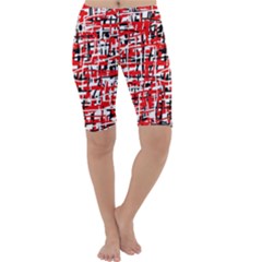 Red, White And Black Pattern Cropped Leggings  by Valentinaart