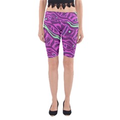 Purple And Green Abstract Art Yoga Cropped Leggings by Valentinaart