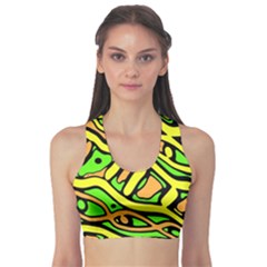 Yellow, Green And Oragne Abstract Art Sports Bra by Valentinaart