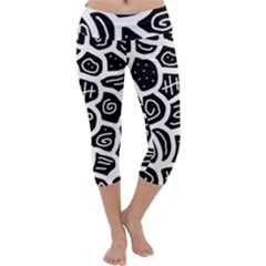 Black And White Playful Design Capri Yoga Leggings by Valentinaart