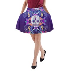 Día De Los Muertos Skull Ornaments Multicolored A-line Pocket Skirt by EDDArt