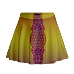 Flower Of Life Vintage Gold Ornaments Red Purple Olive Mini Flare Skirt by EDDArt