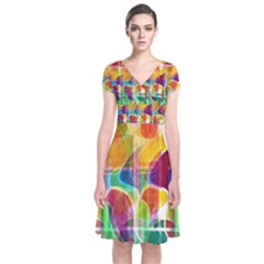 Abstract Sunrise Short Sleeve Front Wrap Dress by Valentinaart