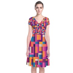 Abstract Background Geometry Blocks Short Sleeve Front Wrap Dress by Amaryn4rt