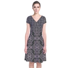 Line Geometry Pattern Geometric Short Sleeve Front Wrap Dress by Amaryn4rt