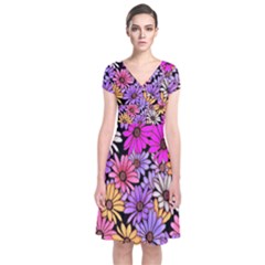 Floral Pattern Short Sleeve Front Wrap Dress by Amaryn4rt