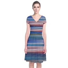 Background Horizontal Lines Short Sleeve Front Wrap Dress by Amaryn4rt