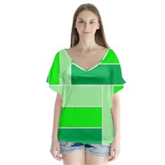 Green Shades Geometric Quad Flutter Sleeve Top by Nexatart