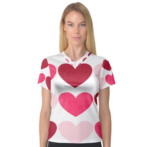 Valentine S Day Hearts Women s V-neck Sport Mesh Tee by Nexatart
