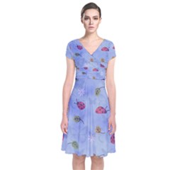 Ladybug Blue Nature Short Sleeve Front Wrap Dress by Nexatart