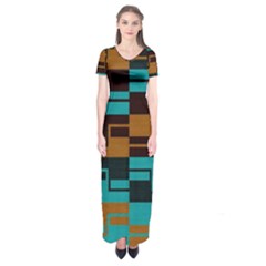 Fabric Textile Texture Gold Aqua Short Sleeve Maxi Dress by Nexatart