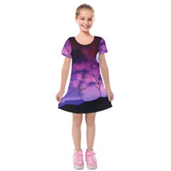 Purple Sky Kids  Short Sleeve Velvet Dress by Nexatart