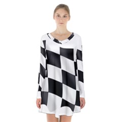 Flag Chess Corse Race Auto Road Long Sleeve Velvet V-neck Dress by Amaryn4rt