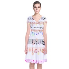 Notes Tone Music Rainbow Color Black Orange Pink Grey Short Sleeve Front Wrap Dress by Alisyart