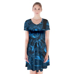 Warrior - Blue Short Sleeve V-neck Flare Dress by Valentinaart