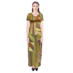 Earth Tones Geometric Shapes Unique Short Sleeve Maxi Dress by Simbadda