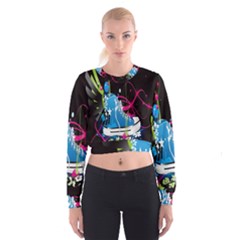 Sneakers Shoes Patterns Bright Women s Cropped Sweatshirt by Simbadda