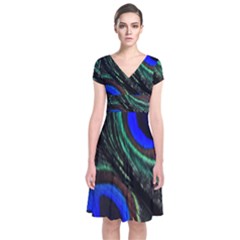 Peacock Feather Short Sleeve Front Wrap Dress by Simbadda