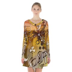 Symbols On Gradient Background Embossed Long Sleeve Velvet V-neck Dress by Amaryn4rt