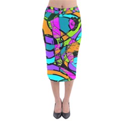 Abstract Art Squiggly Loops Multicolored Velvet Midi Pencil Skirt by EDDArt