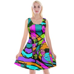 Abstract Art Squiggly Loops Multicolored Reversible Velvet Sleeveless Dress by EDDArt