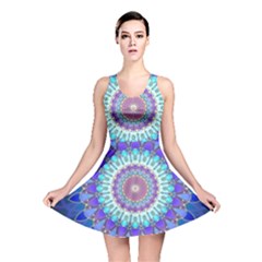 Power Flower Mandala   Blue Cyan Violet Reversible Skater Dress by EDDArt