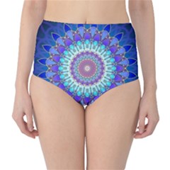 Power Flower Mandala   Blue Cyan Violet High-waist Bikini Bottoms by EDDArt