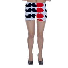 Mustache Black Red Lips Skinny Shorts by Alisyart