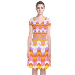 Dna Early Childhood Wave Chevron Rainbow Color Short Sleeve Front Wrap Dress by Alisyart