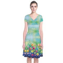 Colorful Garden Short Sleeve Front Wrap Dress by CoolDesigns