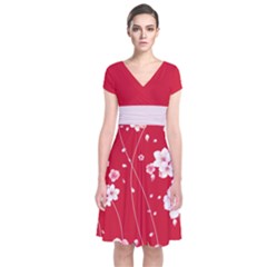 Red Blossom Japanese Style Cherry Blossom Short Sleeve Front Wrap Dress by CoolDesigns