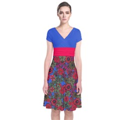 Red & Blue Floral Short Sleeve Front Wrap Dress by CoolDesigns