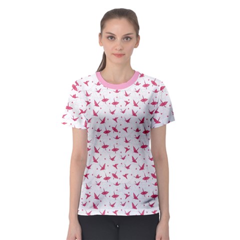 Pink Origami Cranes In Love On The Branches Print Women s Sport Mesh Tee by CoolDesigns