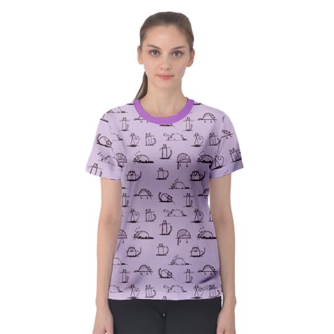 Purple Funny Cats Sketch Pattern For Your Design Women s Sport Mesh Tee by CoolDesigns