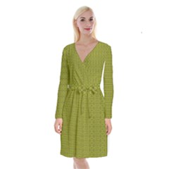 Royal Green Vintage Seamless Flower Floral Long Sleeve Velvet Front Wrap Dress by Mariart