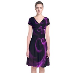 Purple Flower Floral Short Sleeve Front Wrap Dress by Mariart