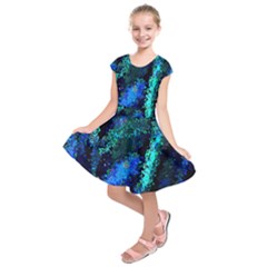 Underwater Abstract Seamless Pattern Of Blues And Elongated Shapes Kids  Short Sleeve Dress by Nexatart