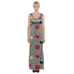 Balltiled Grey Ball Tennis Football Basketball Billiards Maxi Thigh Split Dress by Mariart