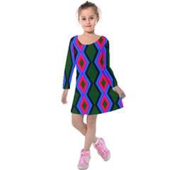 Quadrate Repetition Abstract Pattern Kids  Long Sleeve Velvet Dress by Nexatart