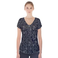 Linear Abstract Black And White Short Sleeve Front Detail Top by dflcprintsclothing