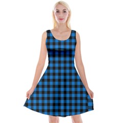 Lumberjack Fabric Pattern Blue Black Reversible Velvet Sleeveless Dress by EDDArt