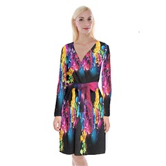 Abstract Patterns Lines Colors Flowers Floral Butterfly Long Sleeve Velvet Front Wrap Dress by Mariart