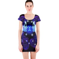 Sign Gemini Zodiac Short Sleeve Bodycon Dress by Mariart