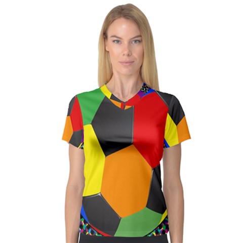 Team Soccer Coming Out Tease Ball Color Rainbow Sport Women s V-neck Sport Mesh Tee by Mariart