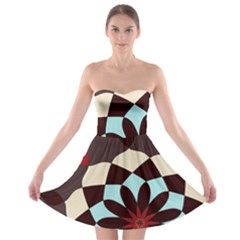 Red And Black Flower Pattern Strapless Bra Top Dress by digitaldivadesigns