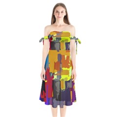 Abstract Vibrant Colour Shoulder Tie Bardot Midi Dress by Nexatart