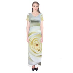 Flower White Rose Lying Short Sleeve Maxi Dress by Nexatart